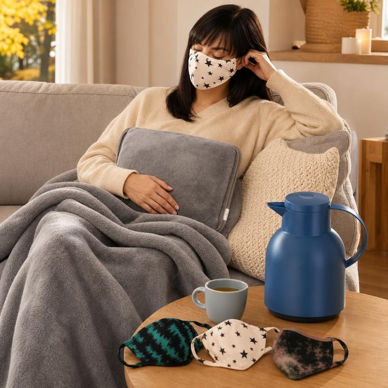 Set za opuštanje: električni grijač + XL flis deka + termos vrč + 3 maske za lice