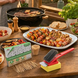 Set za roštilj: 3000x čačkalice + 20x aluminijske posude + četka za roštilj