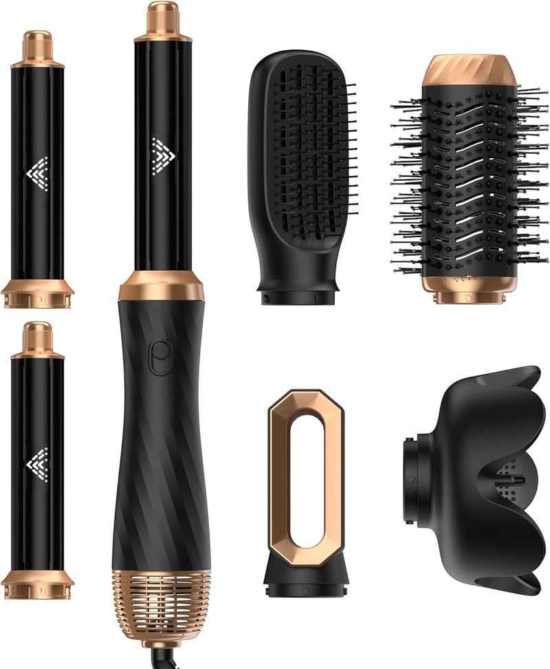 Airstyler 6 az 1-ben Hajformázó Készlet - Körkefés Hajszárító, Meleglevegős Kefe, Diffúzor, Göndörítő - Egyenesítéshez, Szárításhoz, Dúsítás