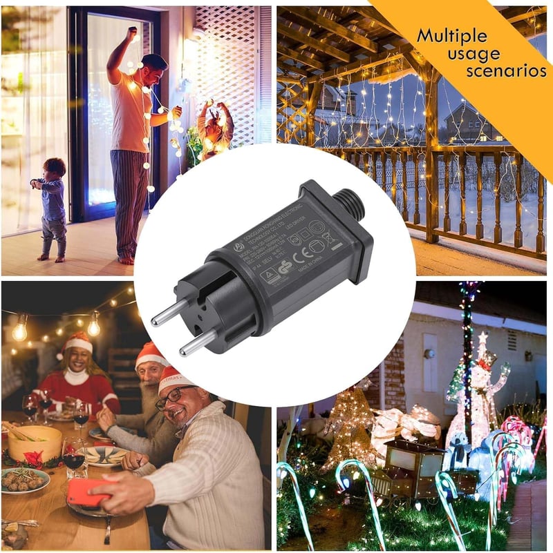 Sunshine smile EU Adapter - 12V IP44 Vízálló Transzformátor LED Fényfüzérekhez, Kültéri-Beltéri Használatra, Fekete