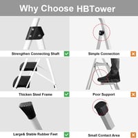HBTower 4 Lépcsős Összecsukható Létra, Széles Csúszásgátló Pedálokkal, Stabil Fogantyúval, Könnyű 7,5kg Hordozható Acél Fellépő, Fehér, 229k 7