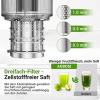 AOBOSI Slow Juicer 126 mm Extra Széles Adagolónyílással - Egész Gyümölcsök Préselésére, Erőteljes Motorral, Hármas Szűrőrendszerrel, Fekete 13