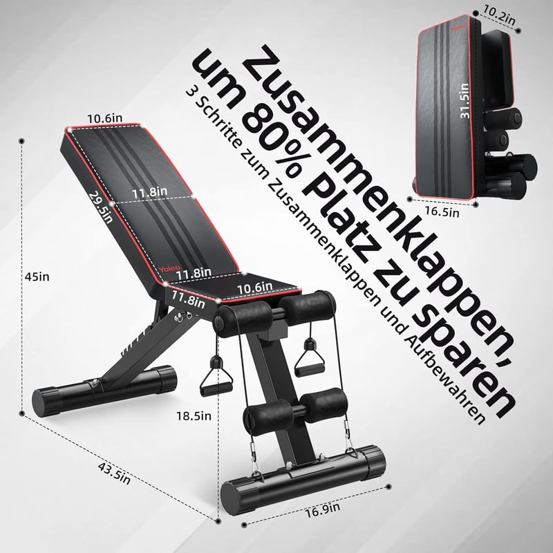 YOLEO Összecsukható Multifunkciós Edzőpad - 250kg Teherbírás, Állítható Háttámla és Ülés, Fekete