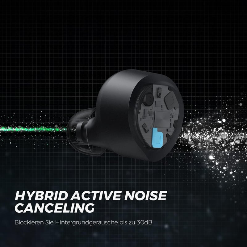 SoundPEATS T2 Hibrid ANC Bluetooth Fülhallgató, 4 Mikrofon, 30 Órás Üzemidő