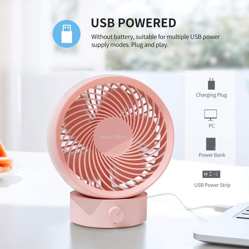SmartDevil USB Asztali Ventilátor - Kompakt, Hordozható Mini Ventilátor 20° Fokozatmentes Sebesség Szabályozással, Csendes Működés, Irodába,