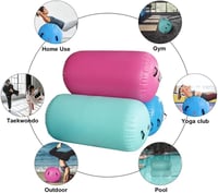 MEKETUM Felfújható Tornaszőnyeg 100x90cm - Gimnasztikai Léghengermatrac Kézenálláshoz, Jógához, Fitneszhez Pumpával - Zöld PVC Légmatrac  5