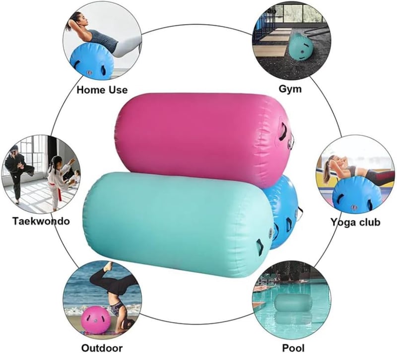 MEKETUM Felfújható Tornaszőnyeg 100x90cm - Gimnasztikai Léghengermatrac Kézenálláshoz, Jógához, Fitneszhez Pumpával - Zöld PVC Légmatrac 