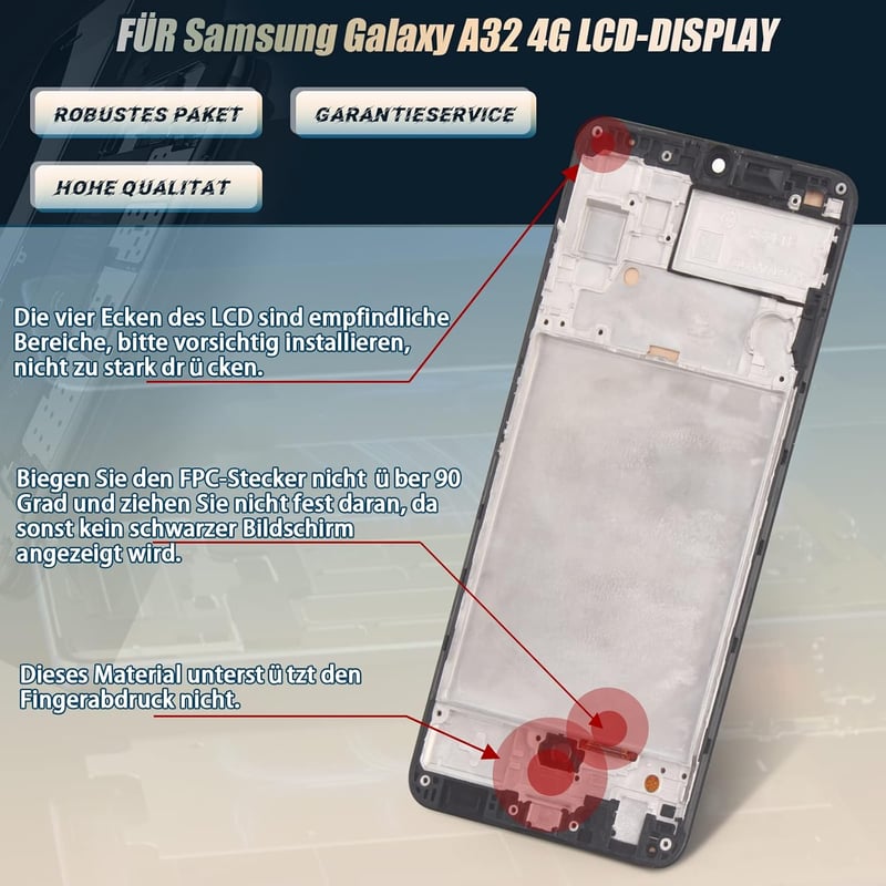 RongZy Samsung Galaxy A32 4G LCD Kijelző Csere Érintőképernyővel - Kompatibilis A325F/DS/A325M/A325N Modellekkel, Kerettel, Szerszámokkal
