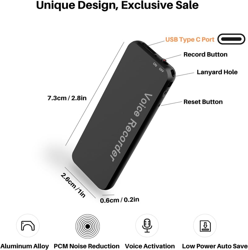 Vivaniir 64GB-os digitális diktafon hangaktiválással, egyérintéses felvétellel - tökéletes értekezletekhez, előadásokhoz