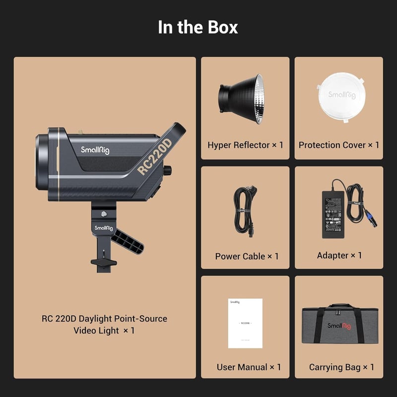 SMALLRIG RC 220D 220W COB Videólámpa, 98700 Lux Fényerő, 9 Fényeffektus, CRI 95+ Bowens Foglalat, SmallGoGo App Vezérlés, V-Mount Kompatibil