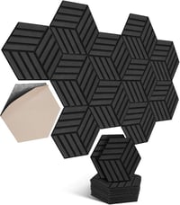 Hexagon alakú öntapadós akusztikai panel, 12 db, csíkos fekete, 30x26x0,9 cm 1