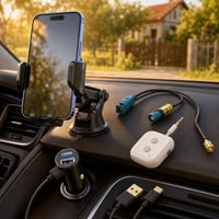 Autós telefonmentő csomag: telefontartó + 30W töltő + 1,8 m kábel + Bluetooth adapter + antennaelosztó 1