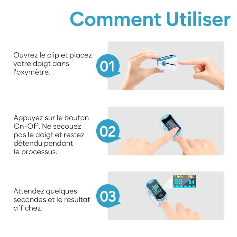 Easy@Home Pulzoximéter - Kék, Forgatható OLED Kijelzővel, Véroxigénszint és Pulzusmérő