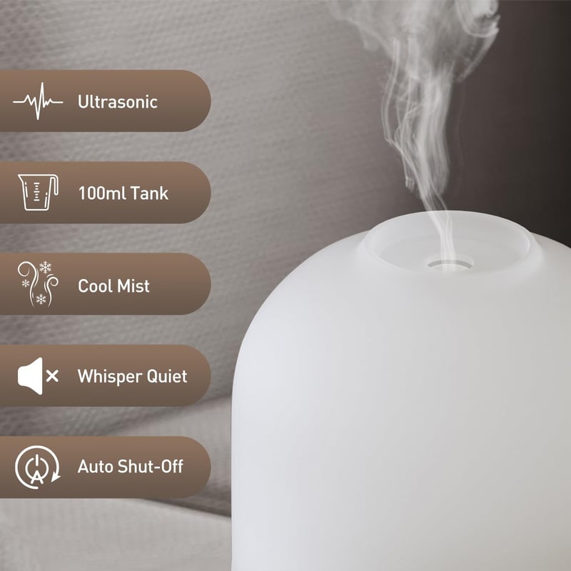 SALUBRITO Aroma Diffúzor 100ml - Ultrahangos Illóolaj Párologtató Fa Mintázattal - Kompakt Aromaterápiás Készülék Otthonra, Irodába - Ajándé