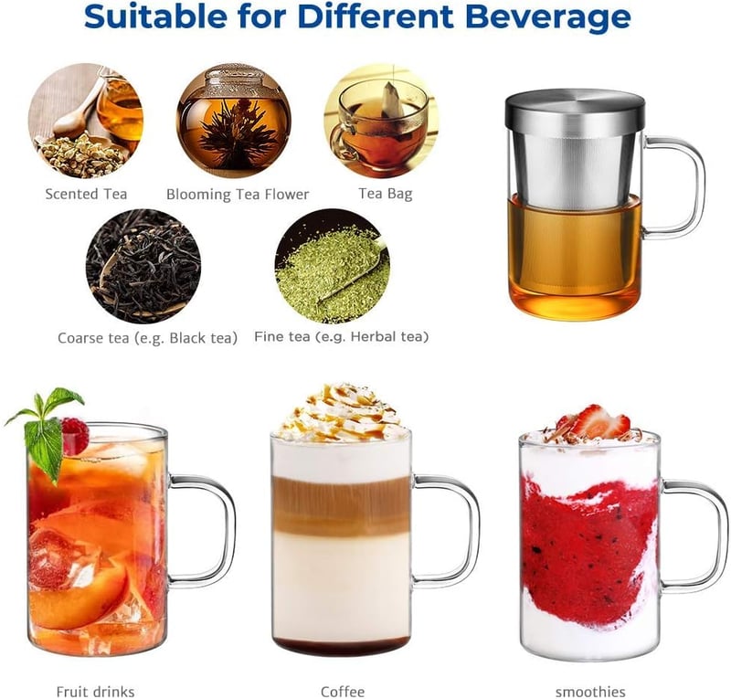 ecooe Nagy Űrtartalmú Ezüst Teáscsésze Szűrővel és Fedéllel, 500ml