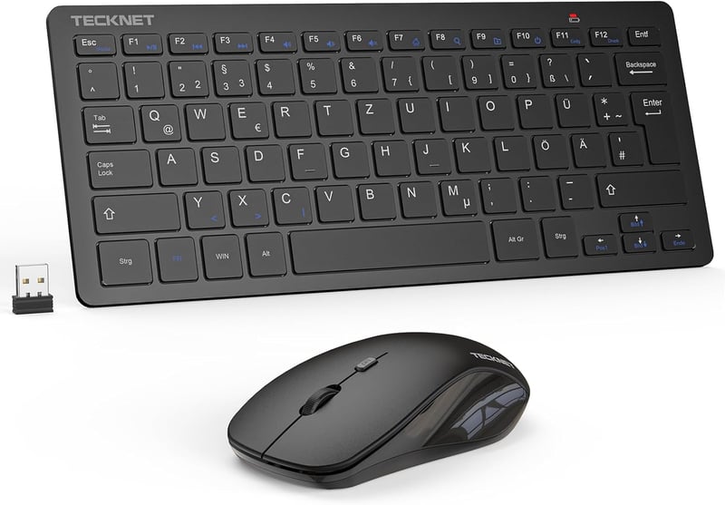 TECKNET Mini Vezeték Nélküli Billentyűzet és Egér Szett - Spanyol Ultravékony, Ergonomikus, Csendes, 15m Hatótáv, PC/Smart TV Kompatibilis, 