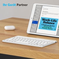 Emetok QWERTZ Bluetooth Billentyűzet iPad/iPhone Készülékekhez - Ultravékony, Újratölthető, Vezeték Nélküli Mini Billentyűzet, Fehér 6