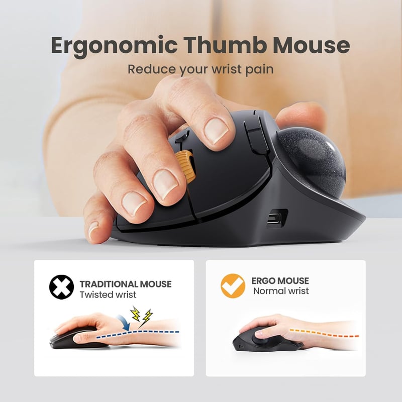ProtoArc EM04 ergonomikus, újratölthető Bluetooth trackball egér - szürke golyó, kék gomb