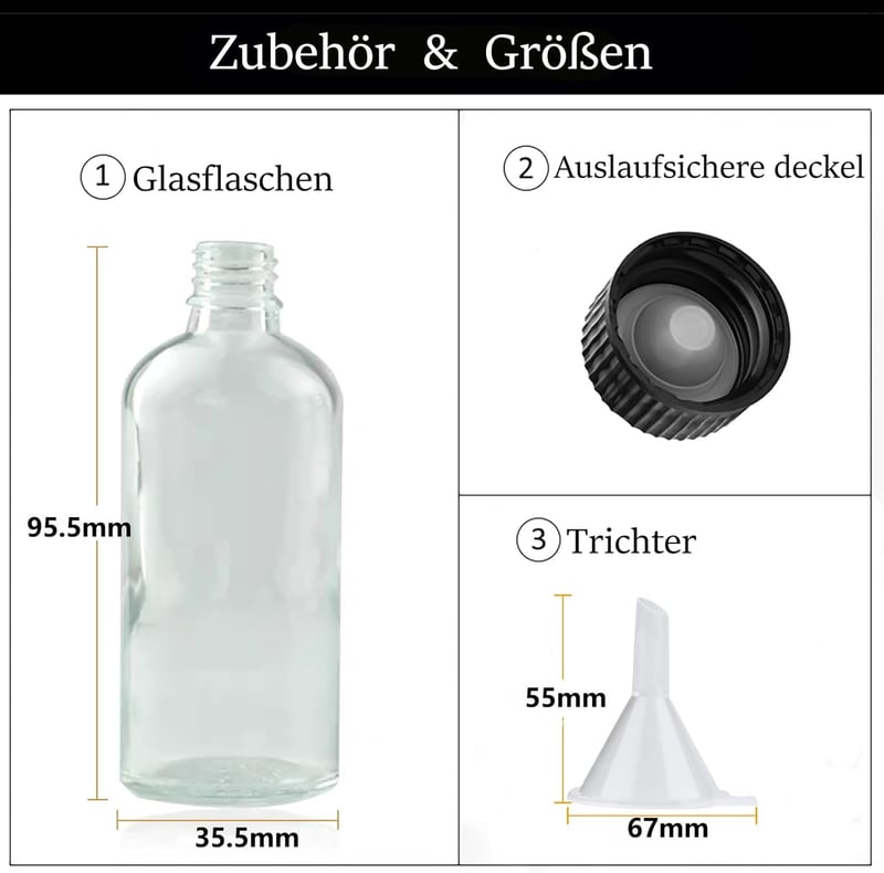 DIDITIME 60 ml Mini Üvegpalack Szett 6 db - Légmentes Fehér Üvegek Olajhoz, Italokhoz, Gyömbér Shotokhoz Tölcsérrel - Szivárgásmentes Utazó 