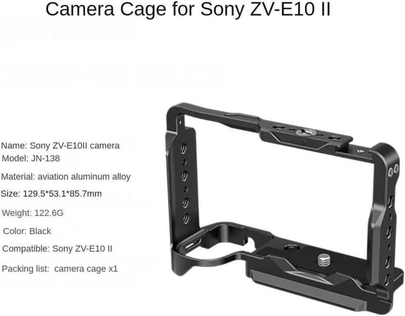 Topcine ZVE10 II Kamera Cage Sony Alpha ZV-E10 II Fényképezőgéphez - Hidegvaku Rögzítővel, NATO Sínnel és Arca Gyorscserés Alaplappal