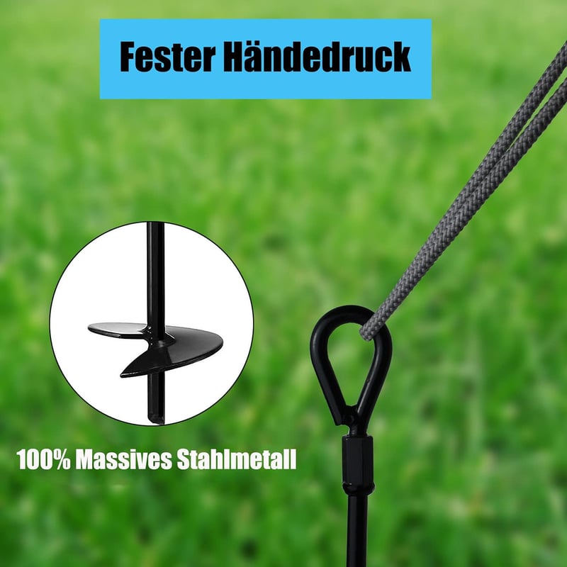 Jayzod Földhorgony 38 cm - Acél Talajrögzítő Fúróval Telepíthető - Trambulinhoz, Sátorhoz, Hintához - 4 db Fekete Horgony Kerti Eszközökhöz