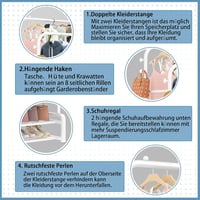 SMILOVII Fehér Multifunkciós Ruhaállvány Dupla Rúddal, 8 Akasztóval és 2 Cipőtartóval 5