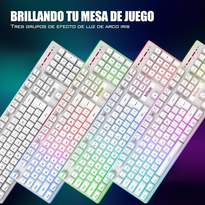 RedThunder K10 Vezeték Nélküli Mechanikus Érzetű Gamer Billentyűzet - LED Háttérvilágítás, 3800mAh Akkumulátor + 7D Egér, PC/PS5/Xbox
