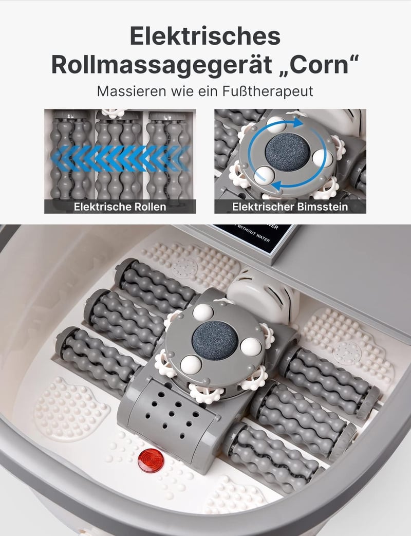 RENPHO Elektromos Lábfürdő Masszírozó Melegítéssel, Buborék Jetekkel és Vörös Fénnyel, Shiatsu Lábmasszázs Kád Fehér
