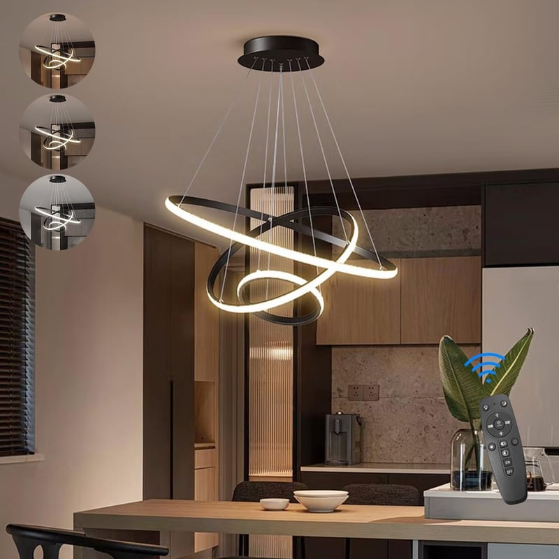 KSIBNW Modern LED Függőlámpa 3 Gyűrűs Dizájnnal - 45W Állítható Magasságú Étkezőasztal Lámpa Távirányítóval, Fényerőszabályzós, 3000K Meleg 