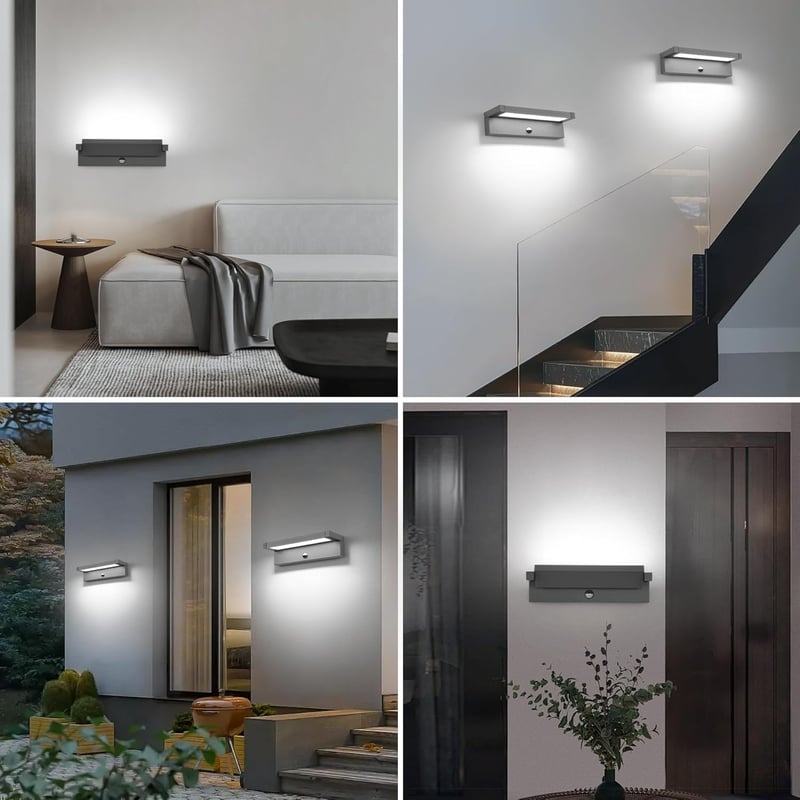 KUKAK 36W LED Kültéri Fali Lámpa Mozgásérzékelővel - 350° Forgatható Panel, IP65 Vízálló, 6500K Hideg Fehér, Kert, Terasz, Bejárat Világítás