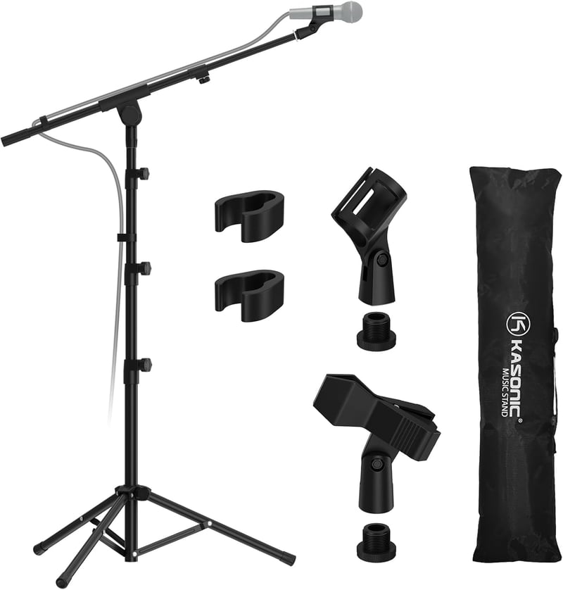 K KASONIC Állványzható Mikrofon Állvány Tripod Boom Összecsukható Két Klippel