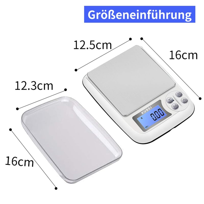 KUBEI digitális konyhai mérleg 1kg/0,01g - USB töltés, nagy pontosságú, ékszerhez, pénzérméhez