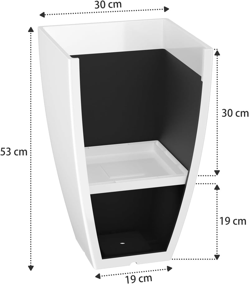 FIASON Virágcserép Szett - 53 cm Magas, 30 cm Átmérőjű Kültéri-Beltéri Növénytartó, Alátéttel és Vízelvezető Lyukakkal, 2 db Fehér Műanyag K