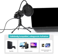AGPTEK USB Kondenzátor Mikrofon Állvánnyal és Popszűrővel - Streaming, Podcast, Gaming 2