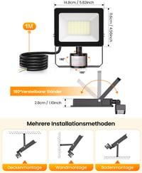 MEIKEE 35W LED Reflektor Mozgásérzékelővel - 3440LM, 6500K Hideg Fehér, IP66 Vízálló, 10 Fényerőszint, Távirányítóval - Kerthez, Garázshoz,  6