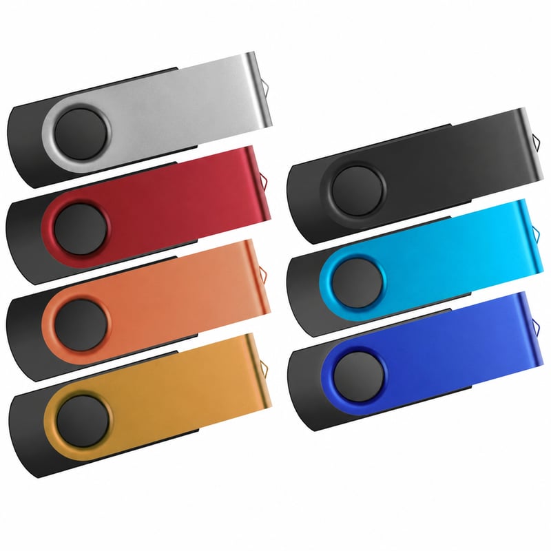 Set 7 Stick-uri USB 2.0 Kepmem, 8 GB, Metalic Rotativ, cu breloc multicolor, compatibil PC și tabletă