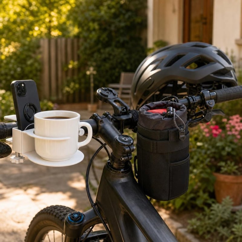 Pachet accesorii bicicletă: suport pahar + geantă ghidon 1,1l + cască e-bike + suport telefon