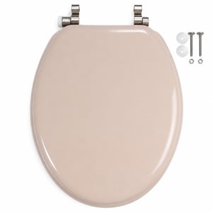 MSV CLÉO MDF WC-ülőke – Bézs – Fényes – Ø 370x450 mm — hibás, részben működik: törött felhajtást segítő műanyag (állapot: lásd a 2. képet)