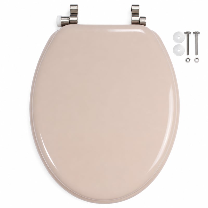 MSV CLÉO MDF WC-ülőke – Bézs – Fényes – Ø 370x450 mm — hibás, részben működik: törött felhajtást segítő műanyag (állapot: lásd a 2. képet)