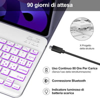 IVEOPPE iPad Air/Pro Bluetooth billentyűzet tok – olasz kiosztás, lila 5