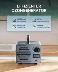 CREWORKS Ózongenerátor 25000 mg/h - Szagtalanító Készülék 300 m² Területre, 120 Perces Időzítővel, Hőmérséklet és Páratartalom Kijelzővel 2