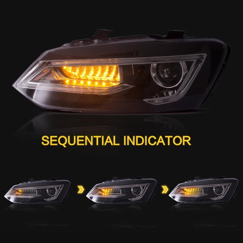 VLAND LED fényszóró Volkswagen Polo 6R 6C-hez (2011-2017) - Szekvenciális irányjelzővel, dupla lencsével