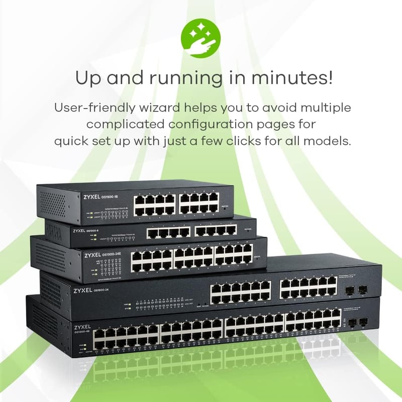 Zyxel GS1900-24 Smart Managed 24-portos Gigabit Switch - Rack Mountolható, Ventilátor Nélküli, VLAN, IGMP, QoS Támogatással
