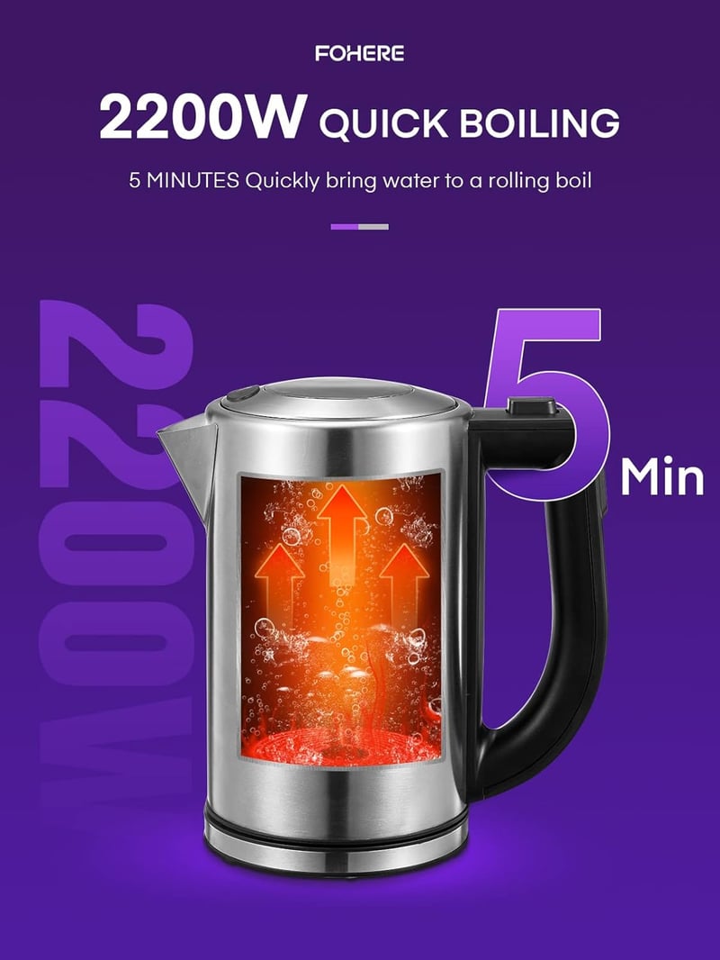 Színváltós LED-es vízforraló 2200W, 1,7L, 5 hőfokkal, melegen tartás funkcióval