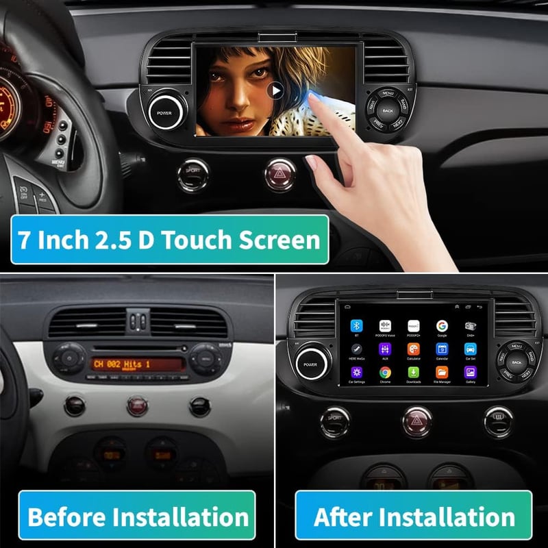 FIAT 500 Android 10.0 Autoradio 7" Érintőképernyővel, Navigációval és Tolatókamerával (2007-2015)