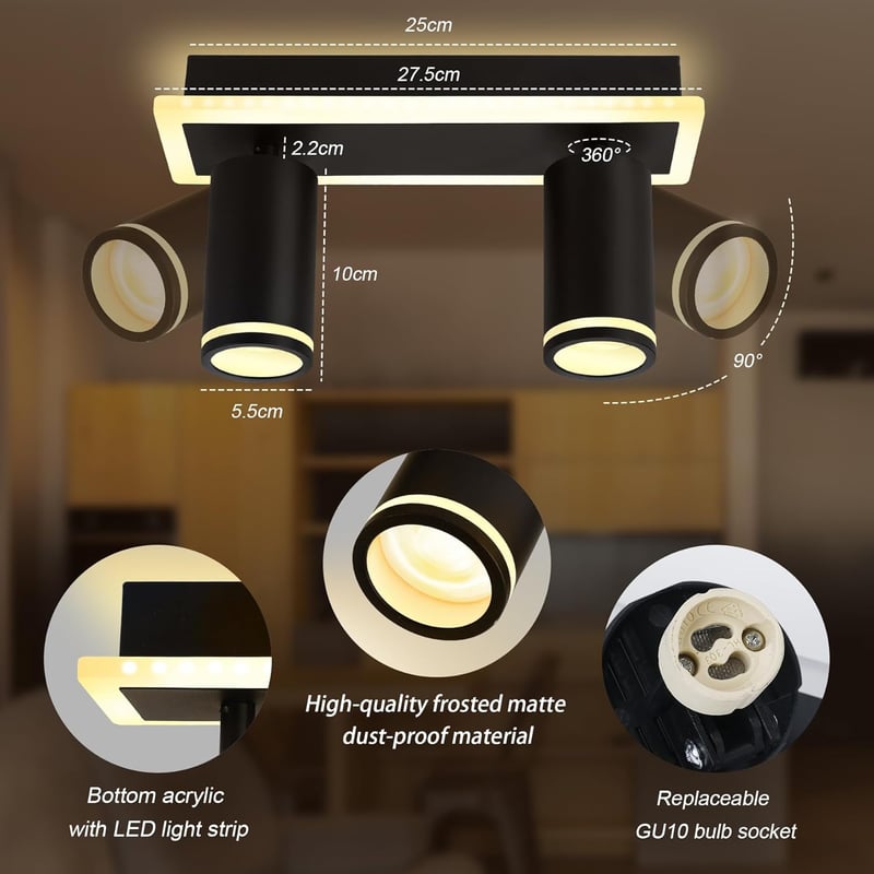 Újracsomagolt Modern Fekete LED Mennyezeti Lámpa 2xGU10 Meleg Fény
