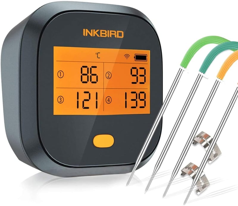 Inkbird IBBQ-4T WiFi Grillhőmérő 4 Szondával - Vízálló, USB Tölthető, Mágneses Húshőmérő Dupla Riasztással, Telefonos Applikációval