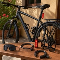 Gradski biciklistički set: UV400 naočale + 80 cm crijevo pumpe + stražnje svjetlo + 2x nosač boce + U-lokot 1