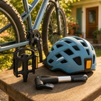 Set za održavanje bicikla: 1x MTB pedale + 1x LED kaciga + 1x mini pumpa s manometrom 1