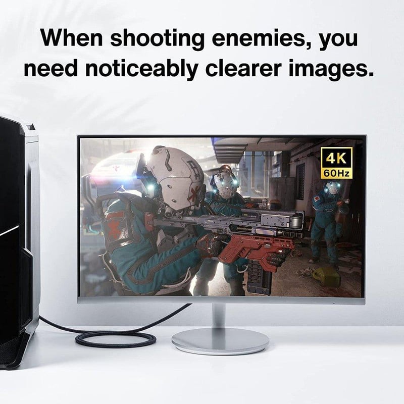 IVANKY DisplayPort kábel 4K 60Hz, 2K 144Hz, 1080p 240Hz, FreeSync G-Sync gamer monitor PC grafikus kártya 1m szürke